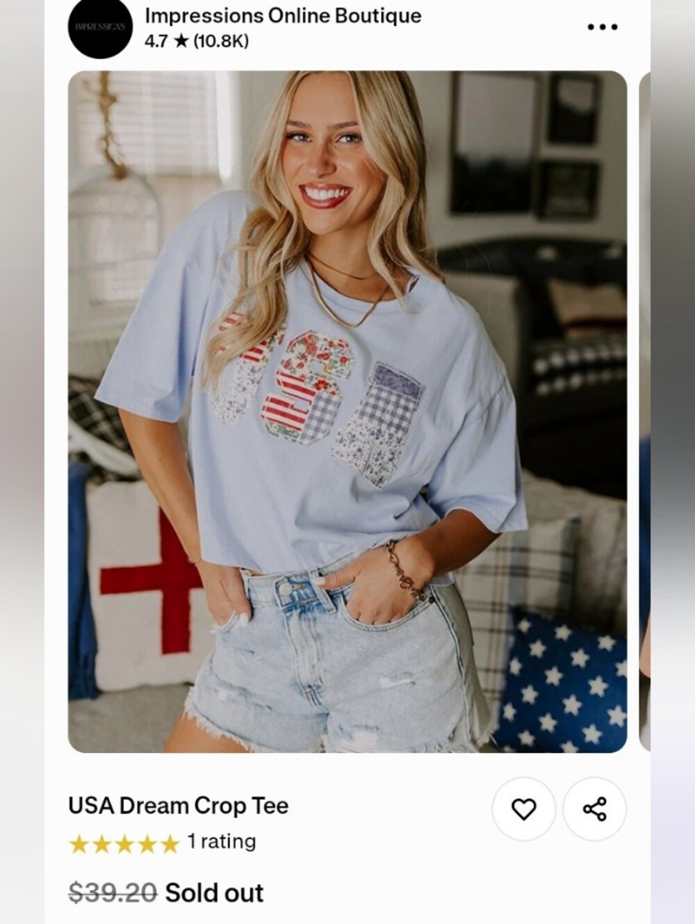 USA Dream Light Blue Crop Tee